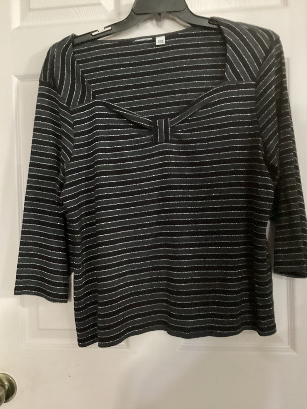 Women's Black Striped Knit Top with Square Neck 18/20